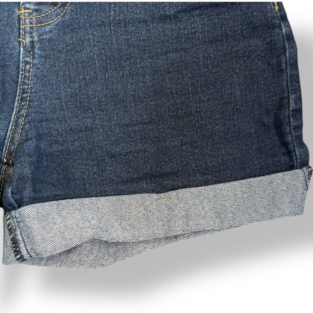 ModCloth Dark Wash High Waist Cuffed Jean Shorts Button Fly Denim Retro Pinup - Picture 3 of 9